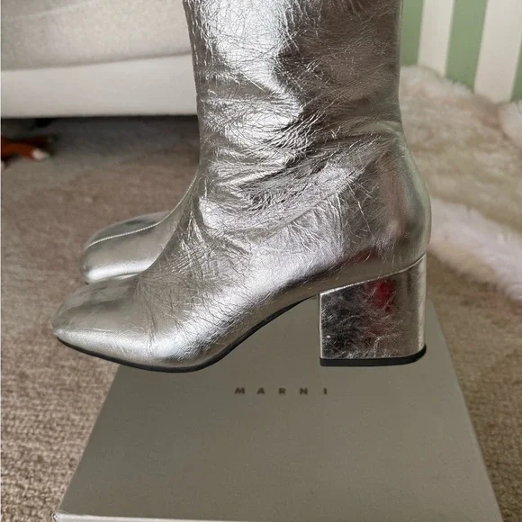 Marni Silver Leather Ankle Boots Mod style size 10  / 40 European - Picture 3 of 16
